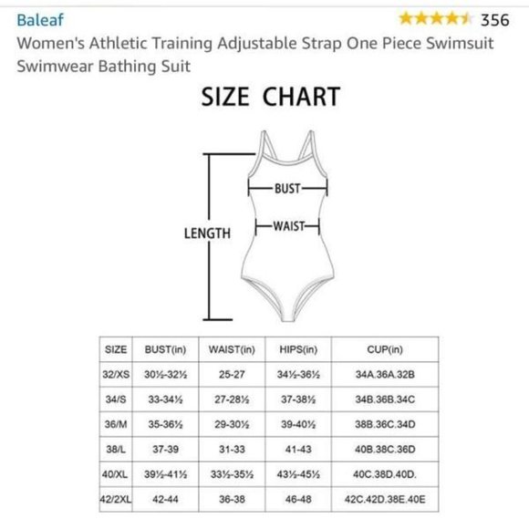 Baleaf Athletic Training Adjustable Strap One Piece Swimsuit XS (32) - Picture 5 of 5